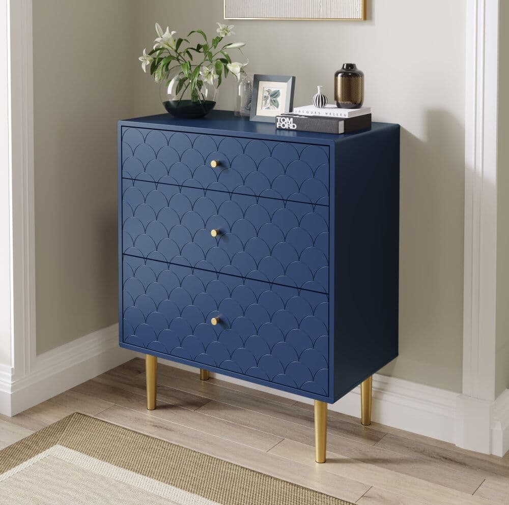REDOM Cómoda de madera y metal azul marino 75x40x89 cm