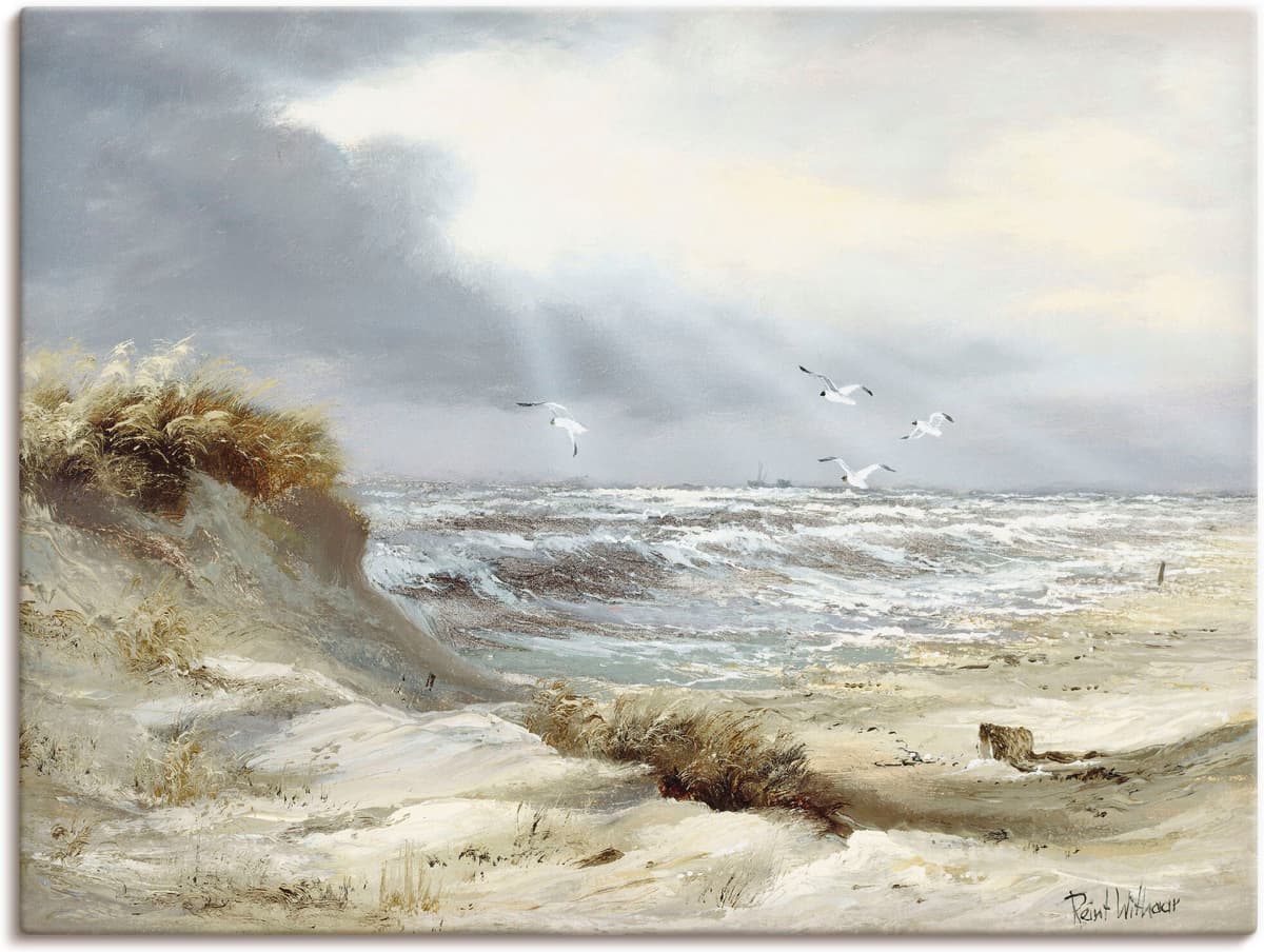 Wandbild ARTLAND "Dünen an der stürmischen See", grün (farbe bild(er): grün), B:80cm H:60cm, Bilder, als Leinwandbild, Poster in verschied. Größen