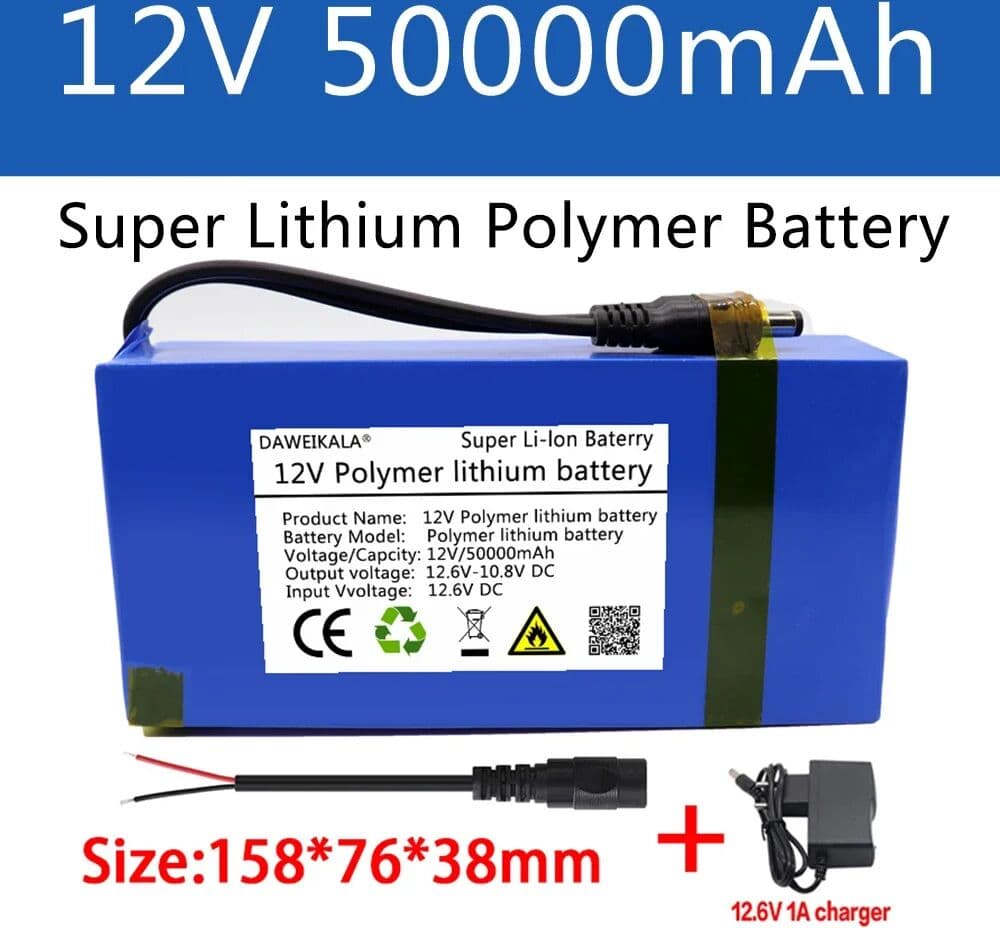 DAWEIKALA 12V battery Polymer Lithium Battery large capacity 50000mAh camping equipment Lever Speaker Solar Lamp Outdoor Power Long life