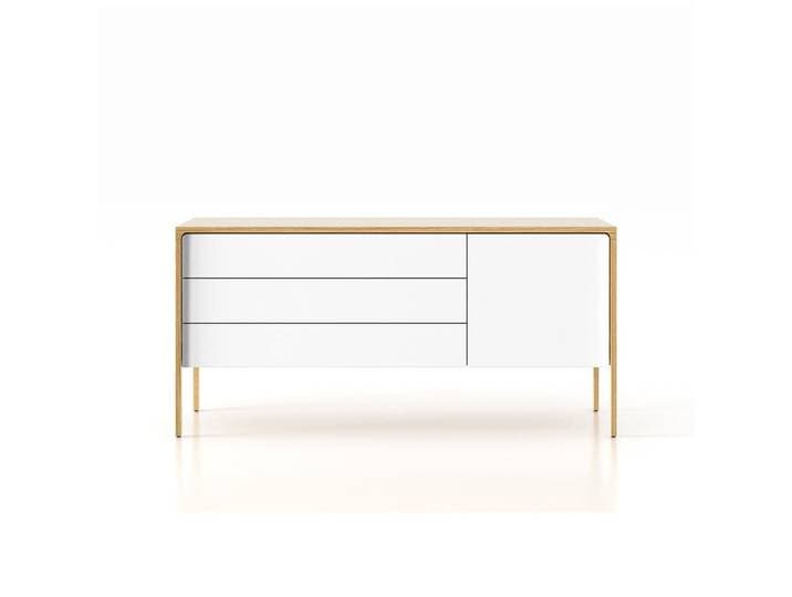 PUNT MOBLES buffet meuble TACTILE structure en chêne avec 3 tiroirs et 1 porte (Blanc - MDF E1 et bois)