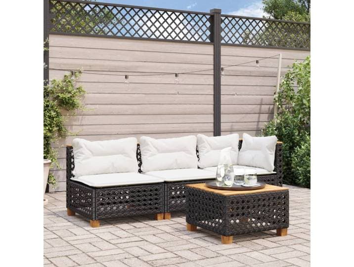 vidaXL Gartensofa mit Kissen 3-Sitzer Schwarz Poly Rattan
