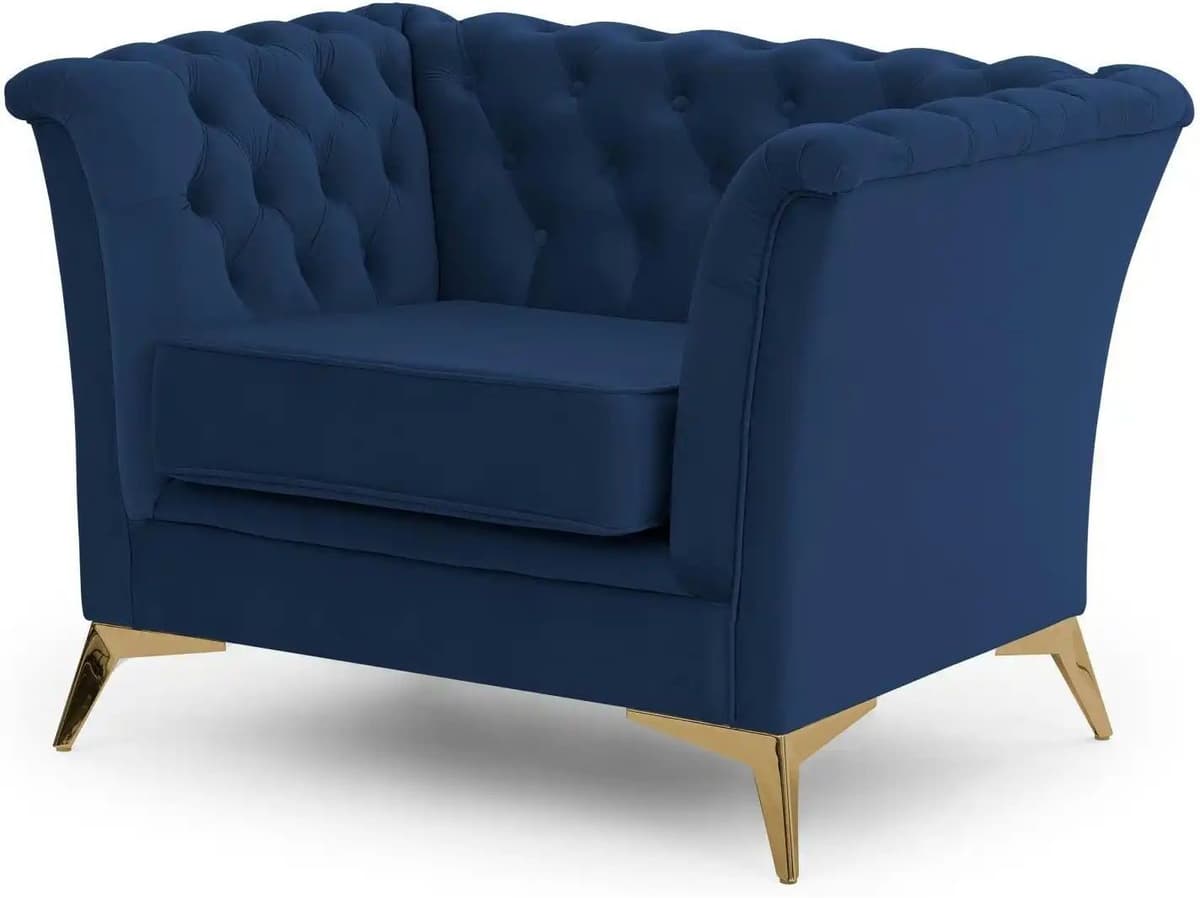 S-STYLE Chesterfield Sessel  Wilhelm ¦ blau ¦ Maße (cm): B: 116 H: 78