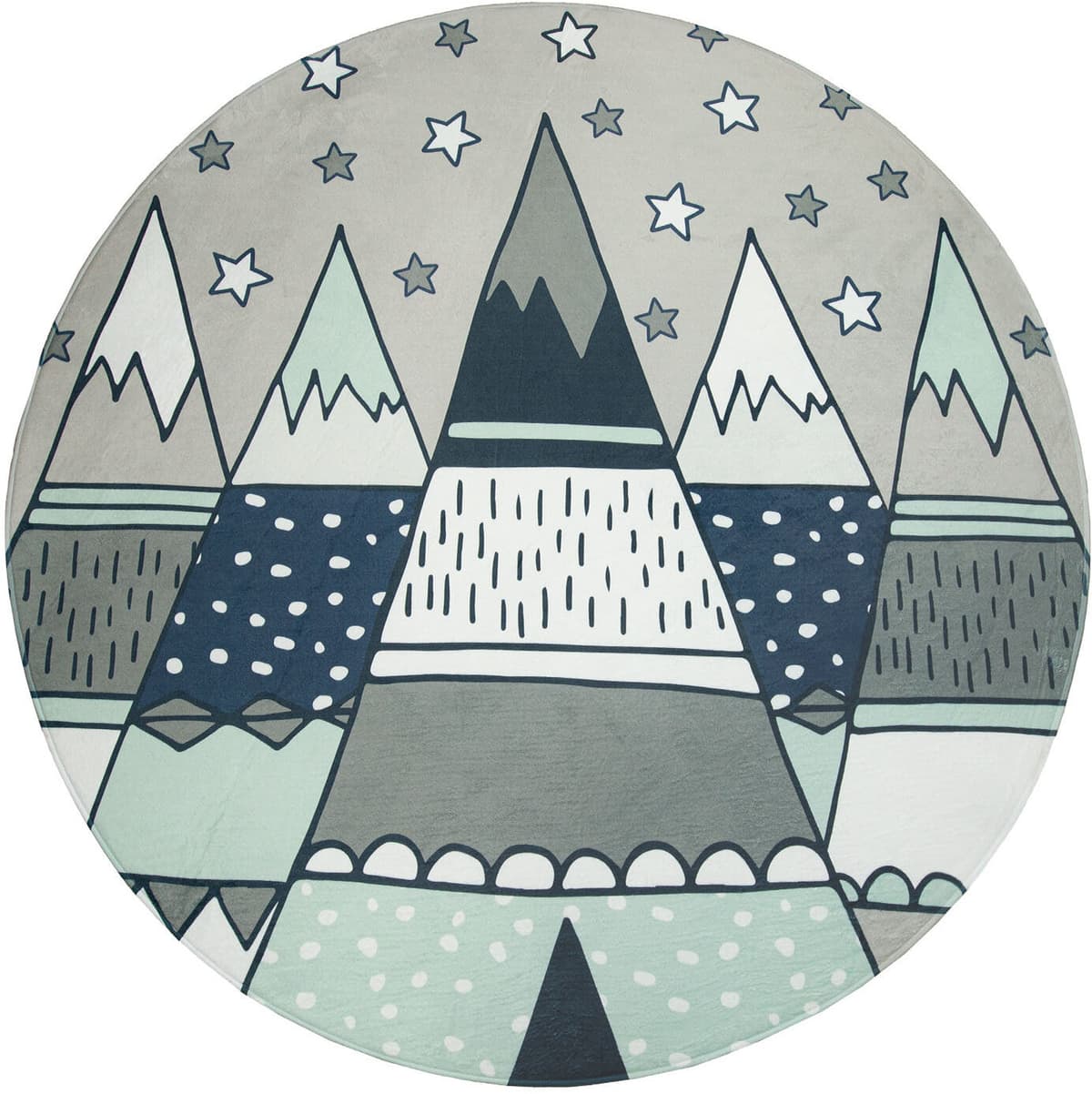 Kinderteppich PACO HOME "Chicos 553", grau, H:2mm Ø:120cm, Polyester, Teppiche, Kinderteppich, Flachgewebe, rechteckig oder rund, Motiv Berge & Sterne, Kinderzimmer grau Ø 120cm 1 Stk., 2mm, Ø 120cm
