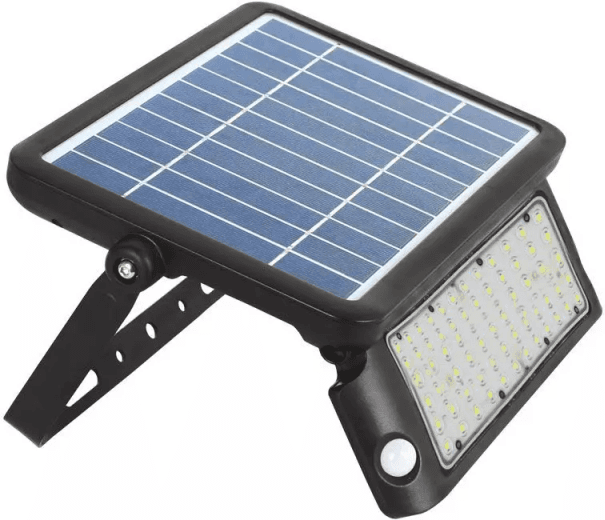 V-Tac Vt-787-10 Faro Led 10w Slim Autoalimentato Nero Con Pannello Solare E Sensore Pir Bianco Naturale 4000k - Sku 9869