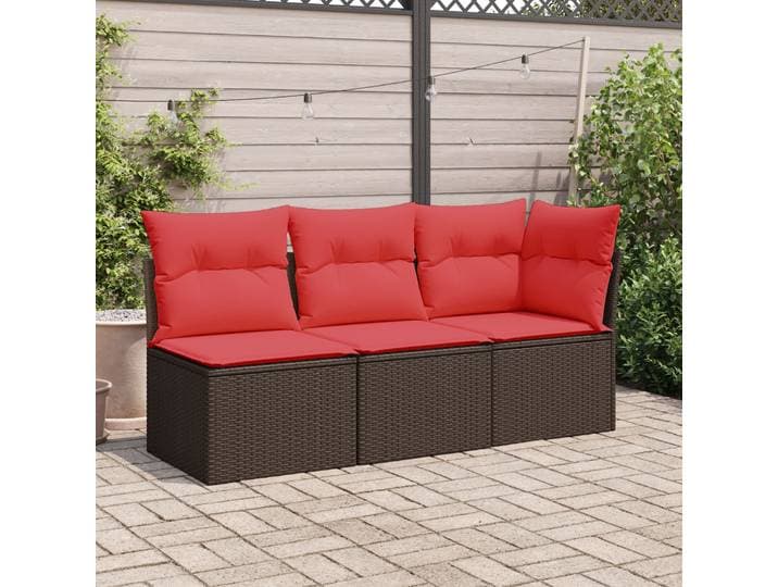 vidaXL Gartensofa mit Kissen 3-Sitzer Braun Poly Rattan