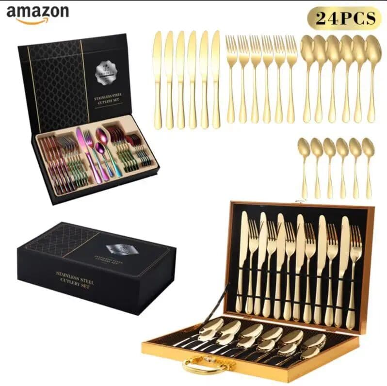 NONE Stainless steel tableware 24-piece tableware set, gold knife, fork and spoon four main pieces gift box set