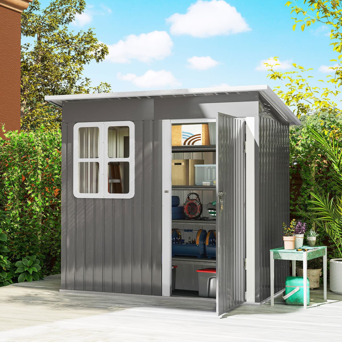 Altro Casetta Da Giardino In Acciaio Con Porta Con Blocco, Finestra E Prese D'aria, 2.2 X 1.3 M, Grigio