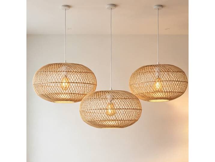 JOYINLED Lustres suspendus en rotin tressé de style japonais, pour restaurant, chambre à coucher, bureau, lustres en osier faits à la main, DIA 40CM E27