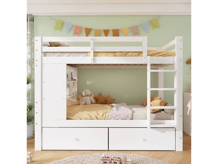 Luscriate - Lit superposé 90x200 cm lit enfant avec 2 tiroirs étagère échelle – blanc