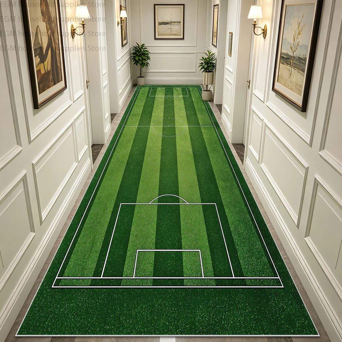 NONE Green Football Field Long Runner Amusing Carpet Sport Hallway Entrance Game Rug Lint Free Washable Non-slip Entryway Floor Mats