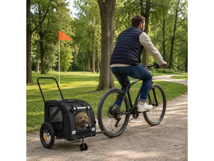 Remorque pour chien 120x60x70cm pour vélo, camping, randonnée, tissu Oxford résistant et structure métallique, remorque pliable pour chien jusqu'à 30kg, transporteur pour aventures en plein air avec