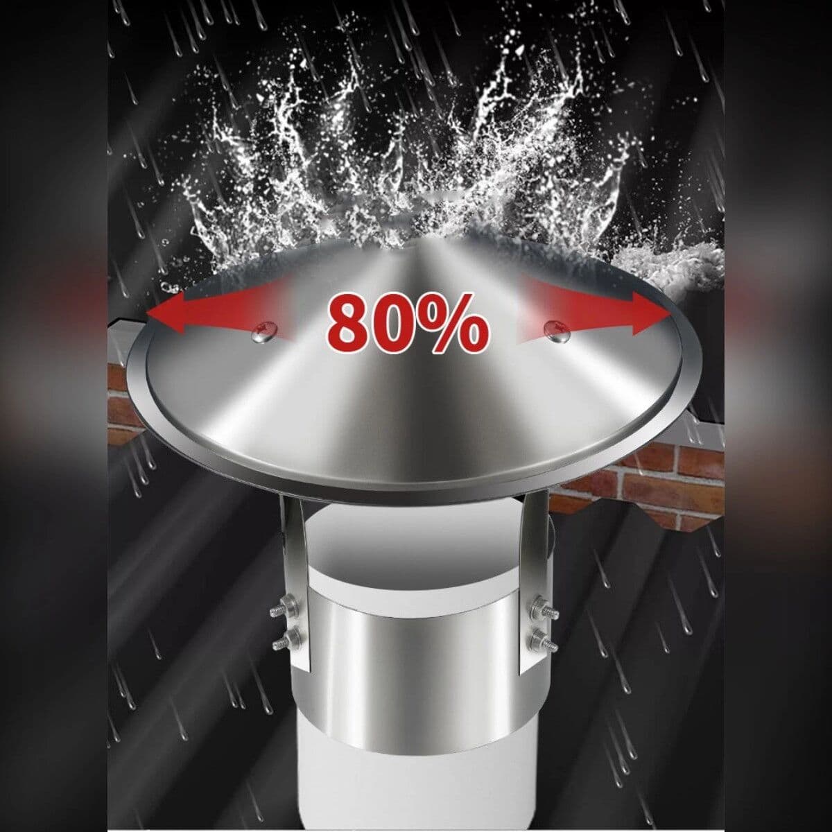 INF Chapeau pare-pluie de cheminée en acier inoxydable avec couverture élargie de 80 % et vis renforcées 150 mm