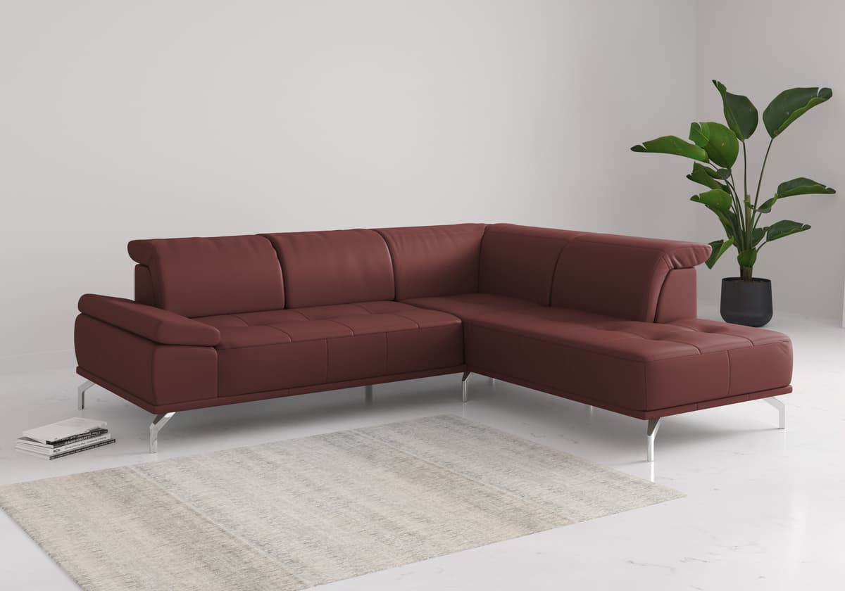 Ecksofa OTTO HOME "Caluna", rot (merlot), B:274cm H:81cm T:235cm, Sofas, Ecksofa, Inkl.Sitztiefenverstellung, wahlweise mit Kopf- und Armteilverstellung