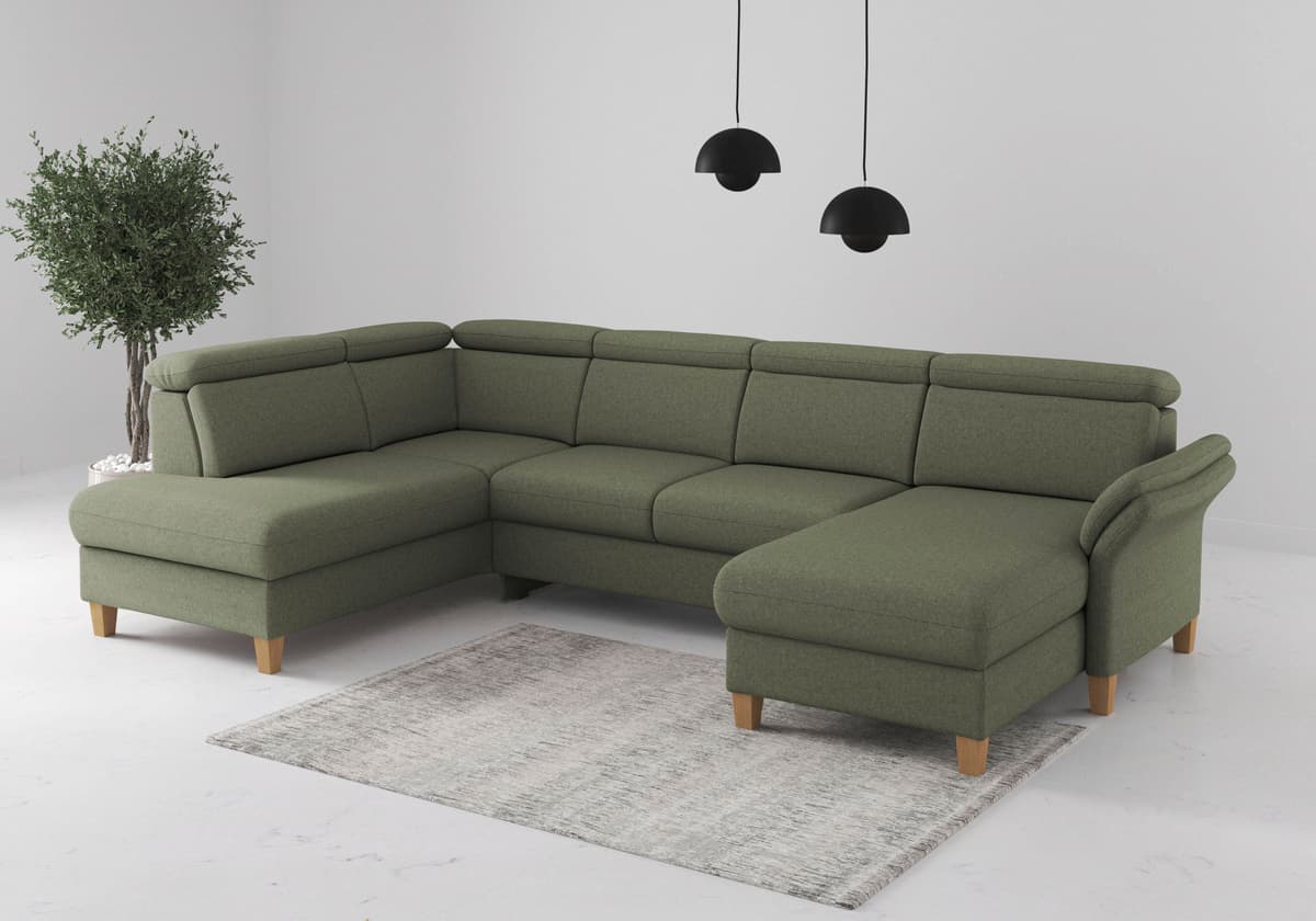 Wohnlandschaft OTTO HOME "Glendale, U-Form", grün (olive), B:321cm H:84cm T:193cm, 95% Polyester, 5% Polyamid, Sofas, Wohnlandschaft, inkl. Kopfteilverstellung, wahlweise mit Vorziehsitz und Bettkasten