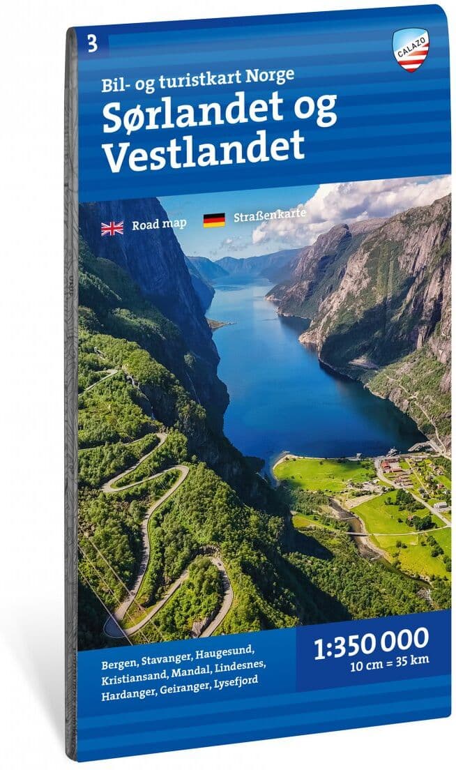 Calazo förlag Sør- Og Vestlandet 1:350 000 Road map 1:350 000