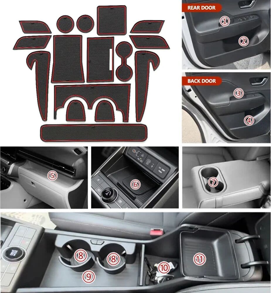 NONE 16PCS Anti-slip Slot Pad for Hyundai Kona SX2 Hybird PHEV 2024 2025 Car Door Groove Mat Auto Interior Trim LHD RHD Accessories