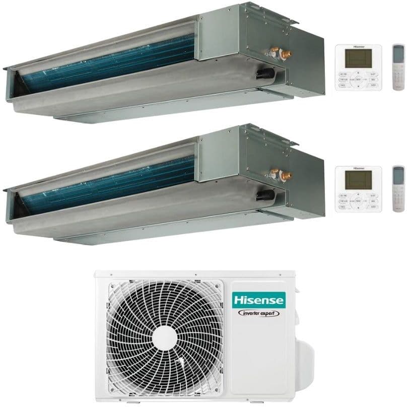 Hisense Climatizzatore Canalizzato Dual Split serie Slim ADT 9+18 con 3AMW52U4RJC Inverter R32 Wi-Fi Optional Classe A++