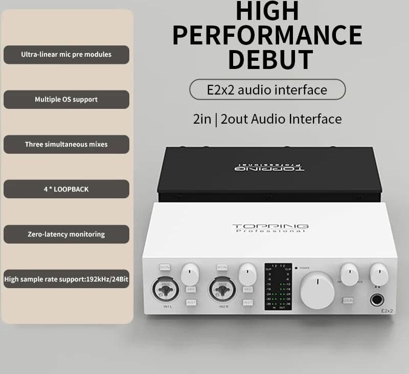 TOPPING E2x2 Professional Audio Interface Computer Phone Singing Live Streaming Sound Card Recording Mixing 2in 2out