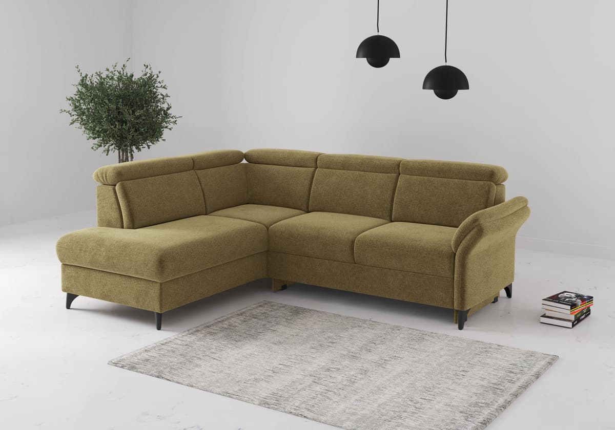 Ecksofa SIT & MORE "Glendale, L-Form", braun (olive), B:247cm H:84cm T:193cm, 100% Polyester, Sofas, Ecksofa, inkl. Kopfteilverstellung, wahlweise mit Vorziehsitz und Bettkasten olive B/H/T: 247cm x 84cm x 193cm, Flachgewebe, Ottomane links,mit Armteilver