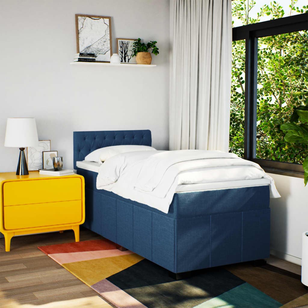 vidaXL Sommier à lattes de lit avec matelas Bleu 90x200 cm Tissu