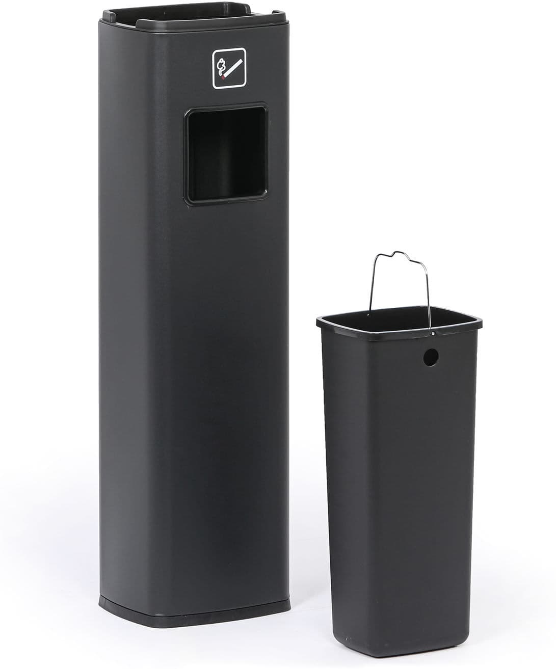 B2B Partner Abfalleimer mit Aschenbecher und Innenbehälter, schwarz