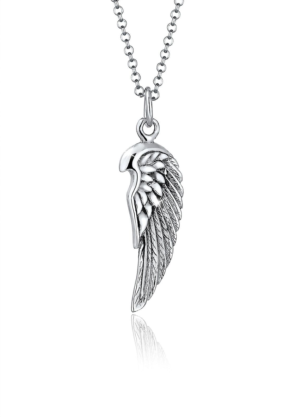 Kette mit Anhänger KUZZOI "Halskette Herren Flügel Feder Boho 925 Silber" Gr. 55, grau, Halsketten, Herren, ohne Stein, Silber 925 (Sterlingsilber)