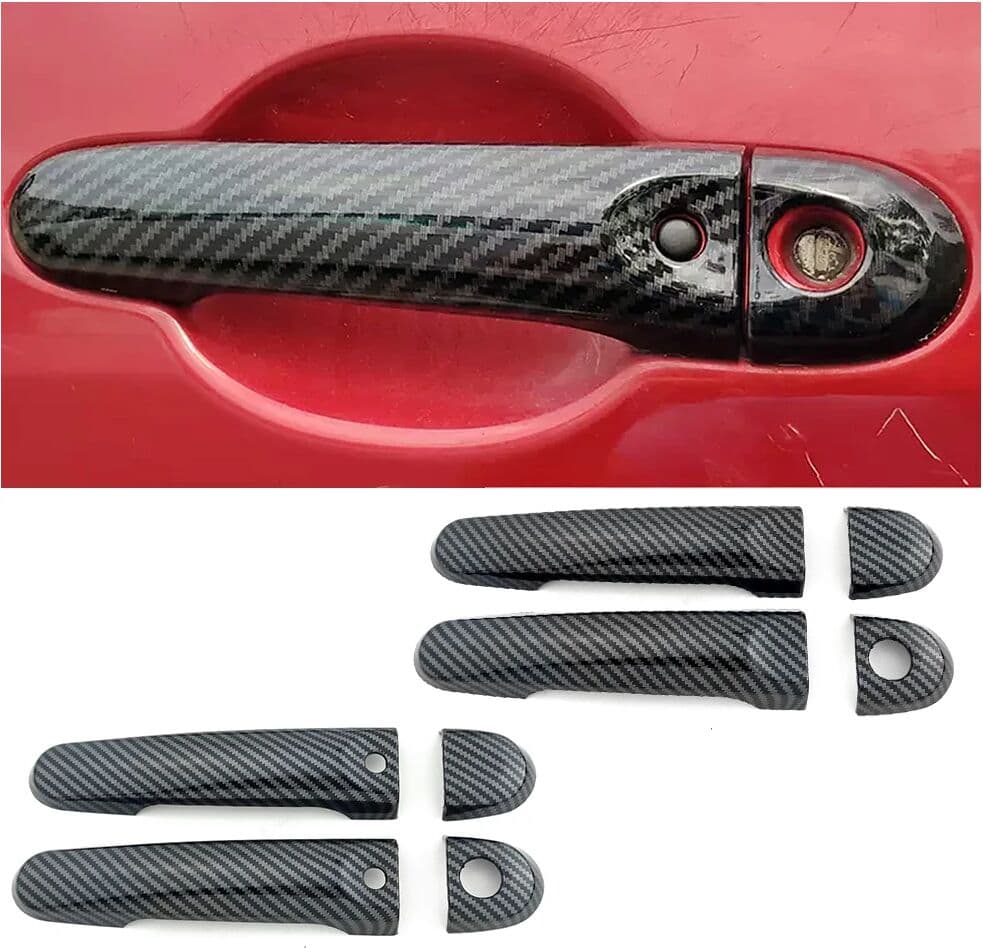 OKQPC 2 Doors Carbon Fiber Color Exterior Door Handle Cover Trim For Nissan Juke 2010-2018 Anti Scratch Protective Caps Decor Sticker