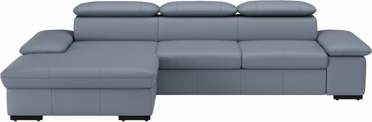 Ecksofa SIT & MORE "Alcudia L-Form", bunt (graublau), Sofas, B/H/T: 286cm x 73cm x 174cm, NaturLEDER, Recamiere links,mit Kopfteilverstellung,mit Armteilverstellung,ohne Bettfunktion,Rücken echt Leder, Ecksofa, wahlweise mit Schlaffunktion, B:286cm H:73cm