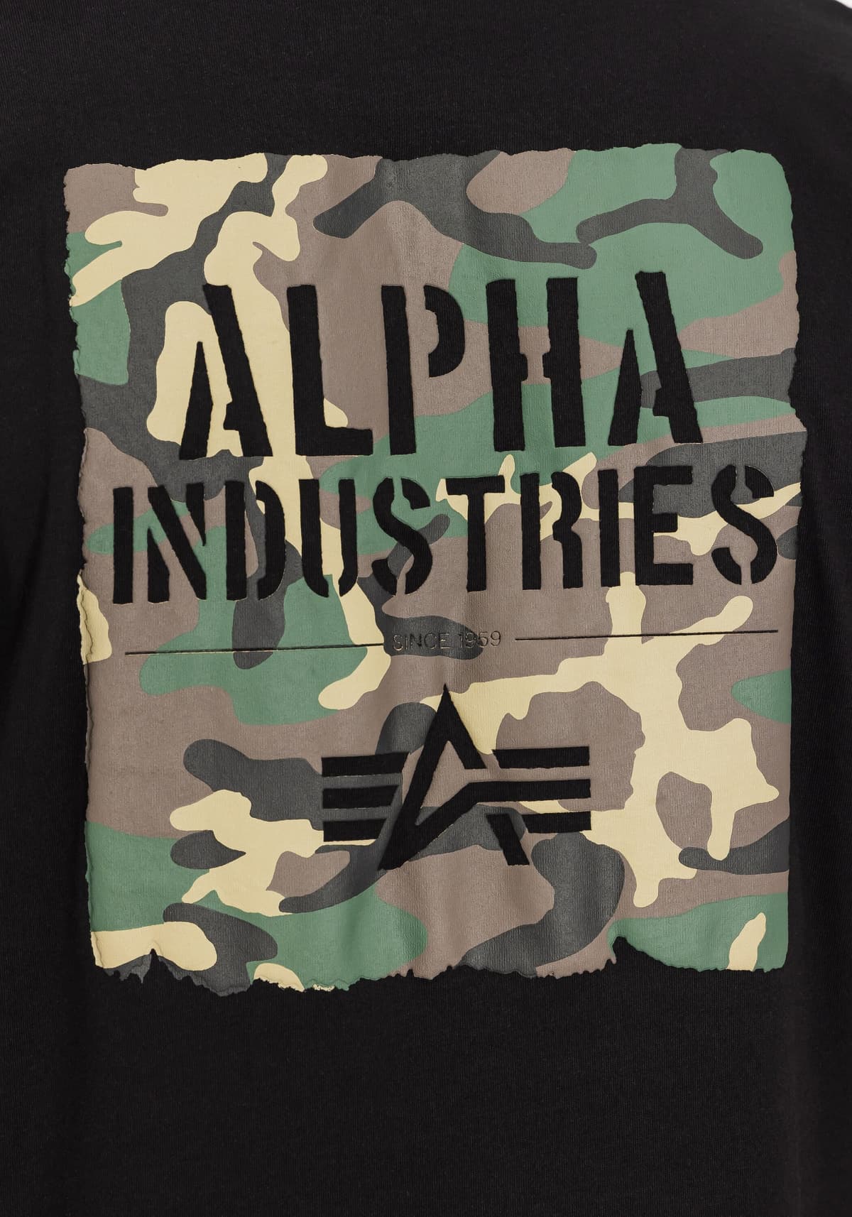T-Shirt ALPHA INDUSTRIES "Camo Print T-Shirt", Herren, Gr. 3XL, schwarz, Obermaterial: 100% Baumwolle, Shirts T-Shirt schwarz 3XL