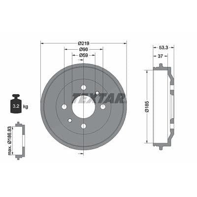 Textar 1x Bremstrommel [Hersteller-Nr. 94006400] für Fiat, Autobianchi, Zastava, Abarth, Lancia, Yugo, Fso, Innocenti, Seat, Saab