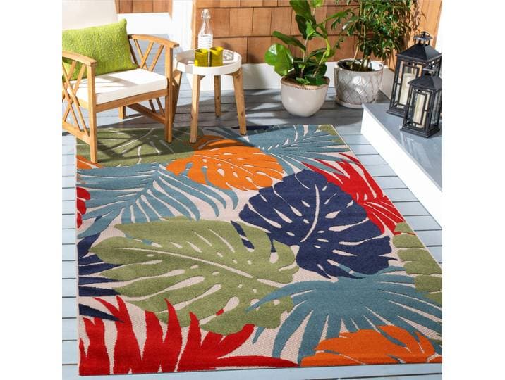 Teppich SANAT Floral Outdoor, auch als Läufer und Rund , bunt, B:60cm H:6mm L:110cm, Kunstfaser, Teppiche, Teppich, In- und Outdoor geeignet, florales Design, Balkon, Terasse