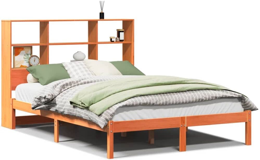 vidaXL Lit bibliothèque sans matelas cire marron 135x190 cm pin massif