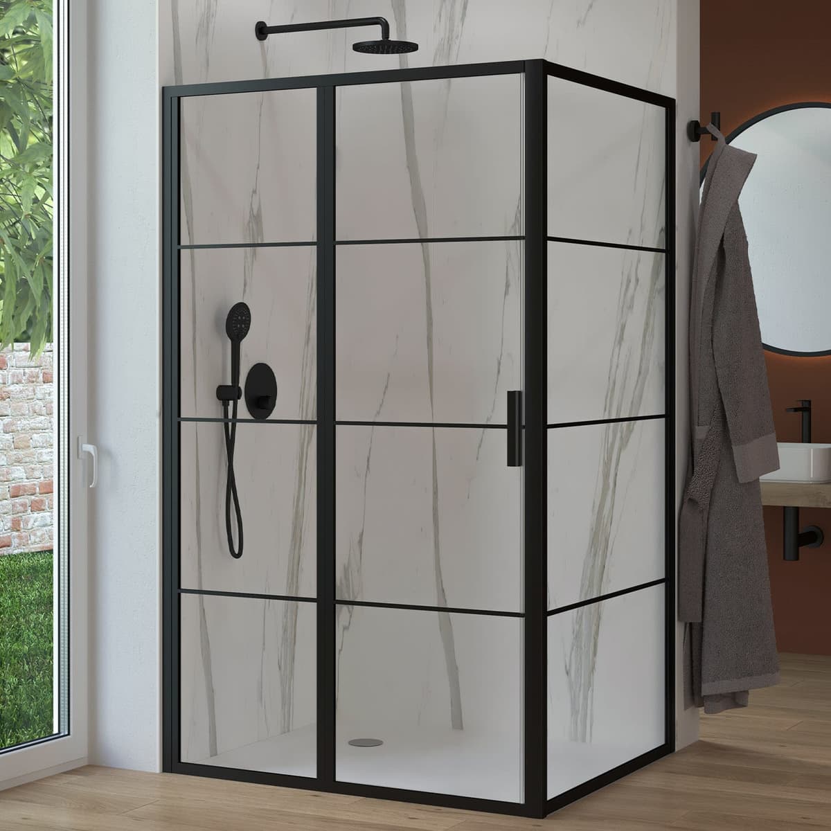 Sturotec 3060 Drehtür mit Festelement und Seitenwand 100 x 110 x 200 cm mit Nano-Beschichtung, Duschkabinen, STUR-BE-C100110-FFF-Set, - B: 100 T: 110 H: 200 cm