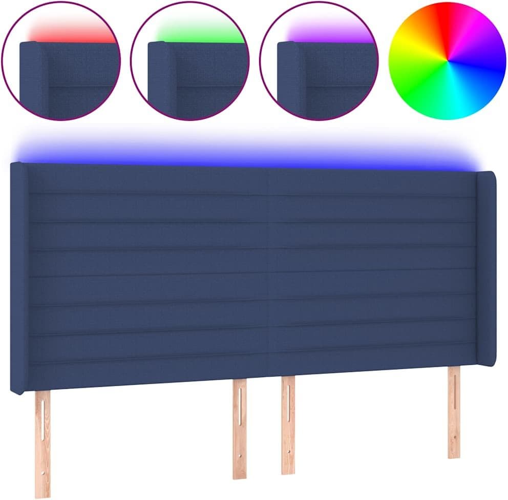 vidaXL Tête de lit à LED Bleu 203x16x118/128 cm Tissu