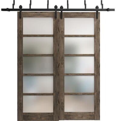 SARTODOORS Quadro 4002 Black Matte MDF Barn Bypass Doors with Frosted Glass
