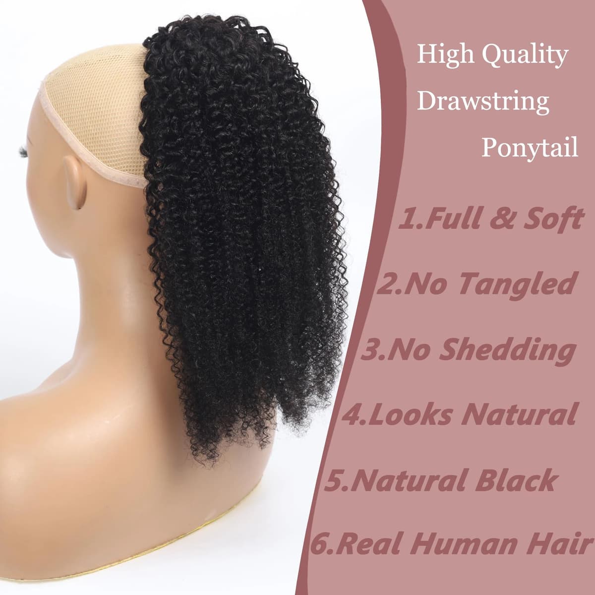 Happy Monday Kinky Curly Drawstring Ponytail Human Hair 10A Brazilian Virgin Human Hair Ponytail Natural Ponytail Extension Natural Black