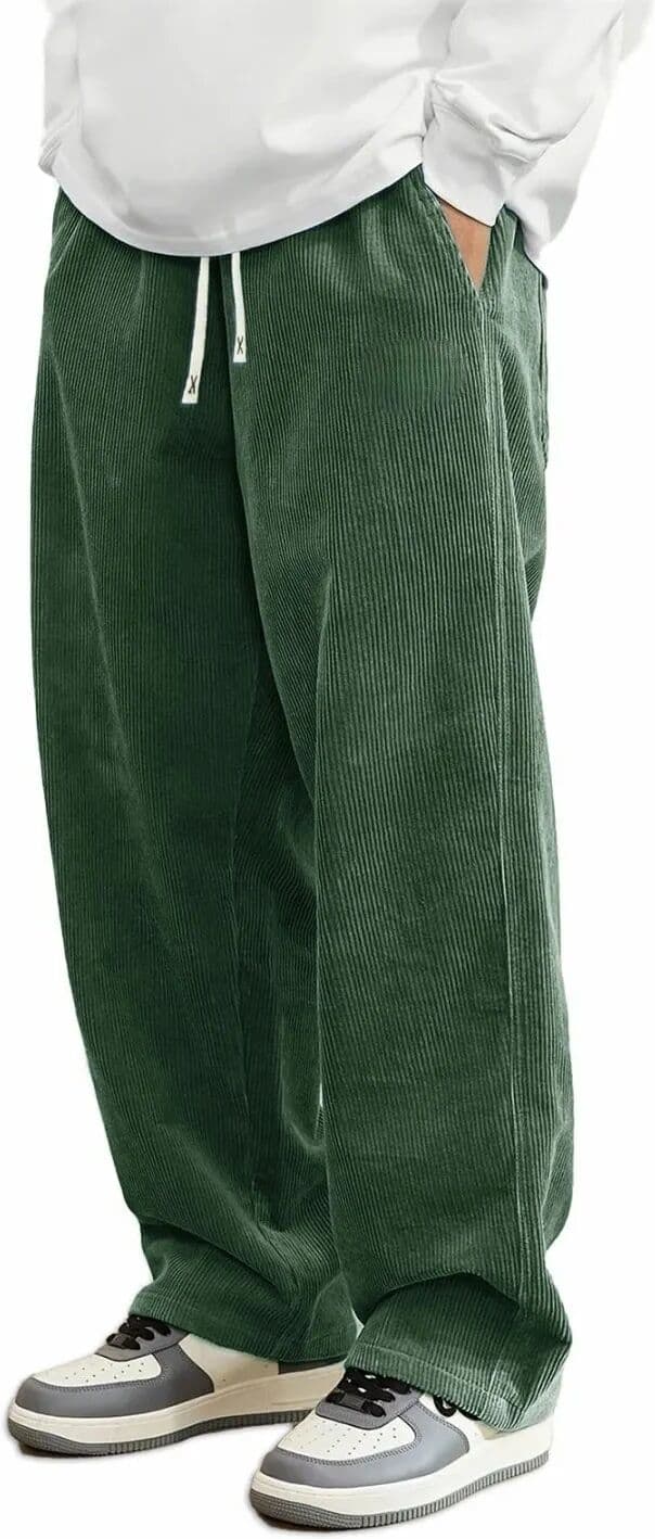 NONE Men's corduroy loose European size hanging multi-functional casual straight leg pants, suitable for daily travel