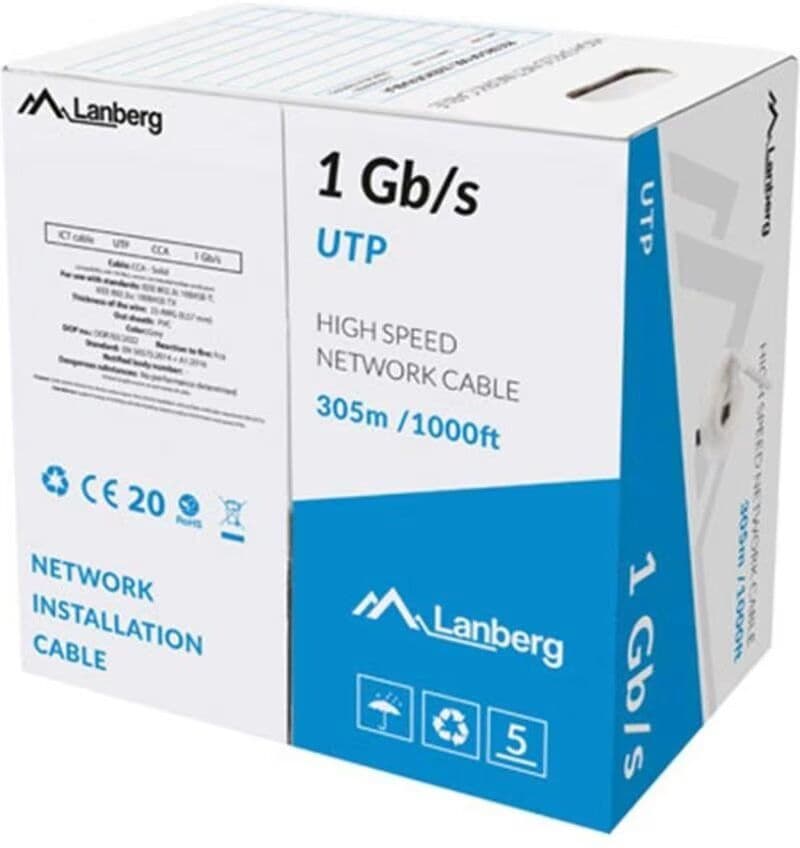 Lanberg Bobina Cable Utp Sólido Cca Awg24 305m Gris Talla Única Unisex