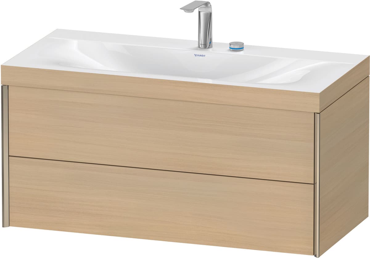 XViu Duravit vasque XV4616EB171C 100x48cm, 2 tiroirs, 2 trous pour robinetterie, champagne mat, Cadres C, chêne méditerranéen