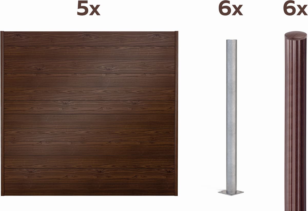 Dichtzaun ALBERTS "Palitio, Profilhöhe 150 mm", braun (holzdekor dunkel, zum aufschrauben), H:180cm, Aluminium, Zaunelemente, Dichtzaun, Aluminium, verschiedene Dekore und Längen