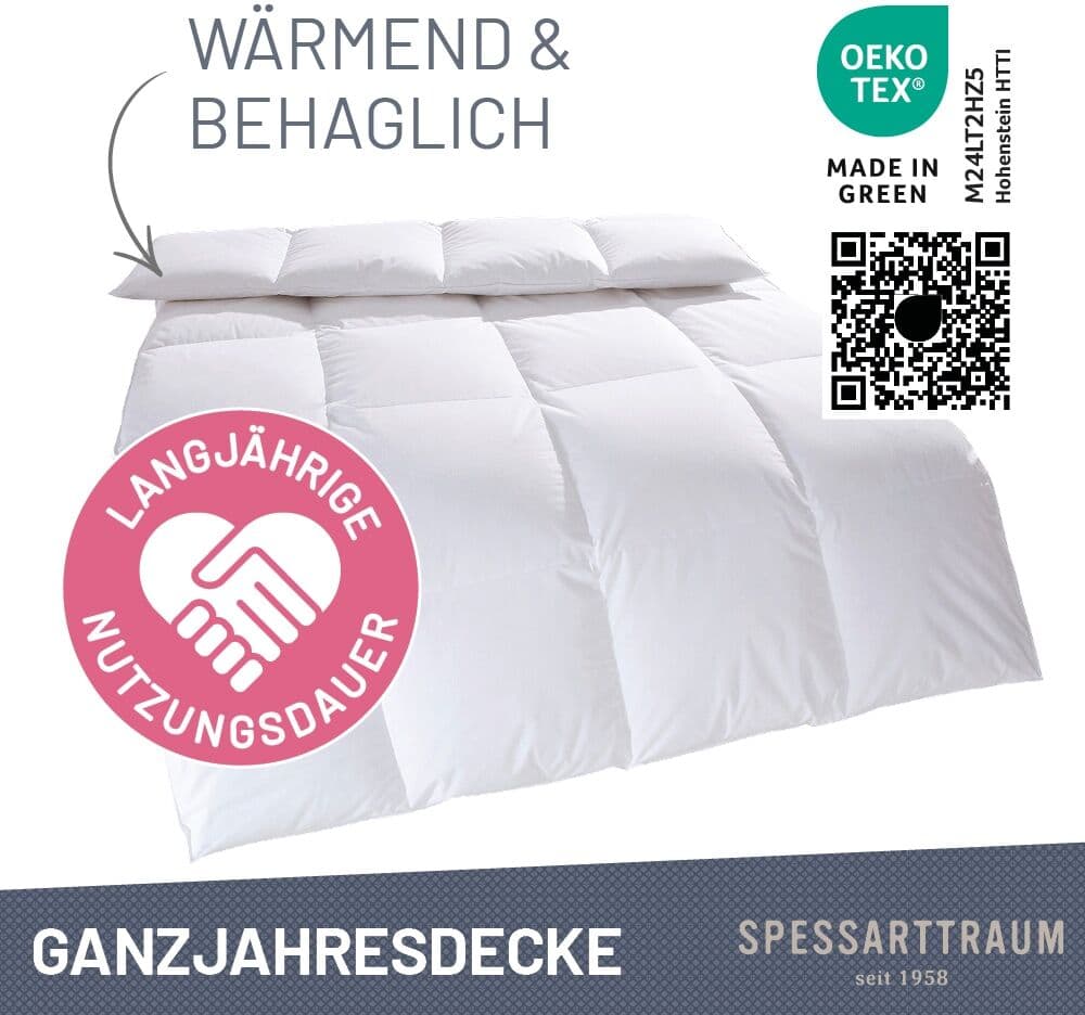 Daunenbettdecke SPESSARTTRAUM "Exklusiv 100% Daunen, Bettdecken für Sommer und Winter", weiss (weiß), B:200cm L:220cm, Bezug: 100% Baumwolle. Füllung: 100% Daunen, Bettdecken, Daunenbettdecke, 5 Wärmeklassen & 8 Grössen, Bestseller weiß B/L: 200cm x 220cm