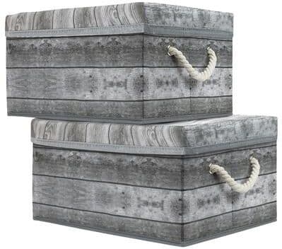 Sorbus Wooden Pattern Storage Box Grey 2 Pack