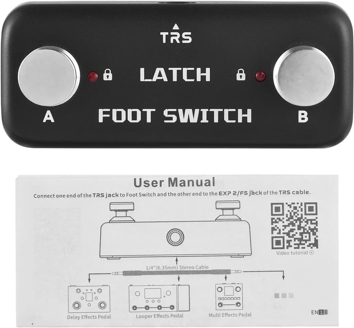 NONE Dual Channel Footswitch Pedal - A/B Switching with Lock Function & LED Indicator, 6.35mm Stereo Plug for Amp/Effects