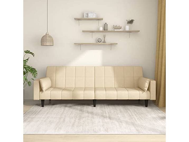 HEFZGDB Schlafsofa 2-Sitzer mit 2 Kissen Creme Stoff – 2-in-1 Funktionsmöbel für Gäste, Tagesbett und Sitzgelegenheit, atmungsaktiver Bezug, robuster Holzrahmen, platzsparend