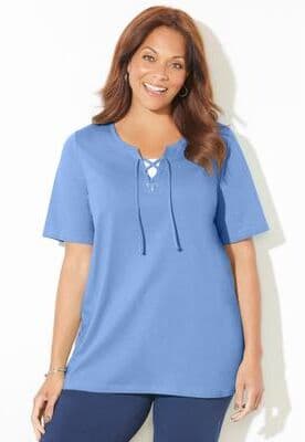 Plus Size Women's Suprema® Lace-Up Tee by Catherines in French Blue (Size 6X)