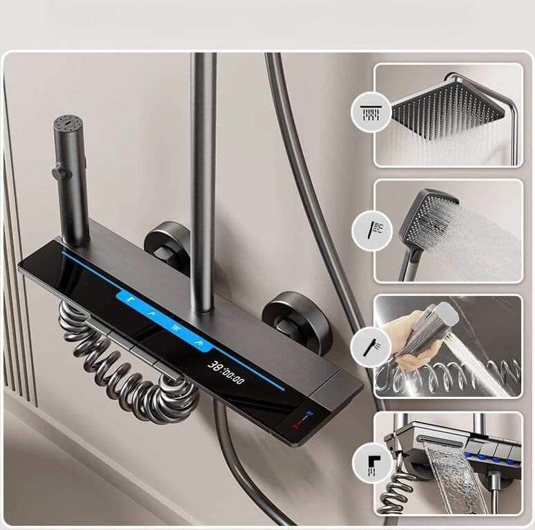 NONE 4-ways Rainlfall Shower System Set Intelligent Digital Bathroom Shower Faucet Set Temperature Display Bathroom Shower Set