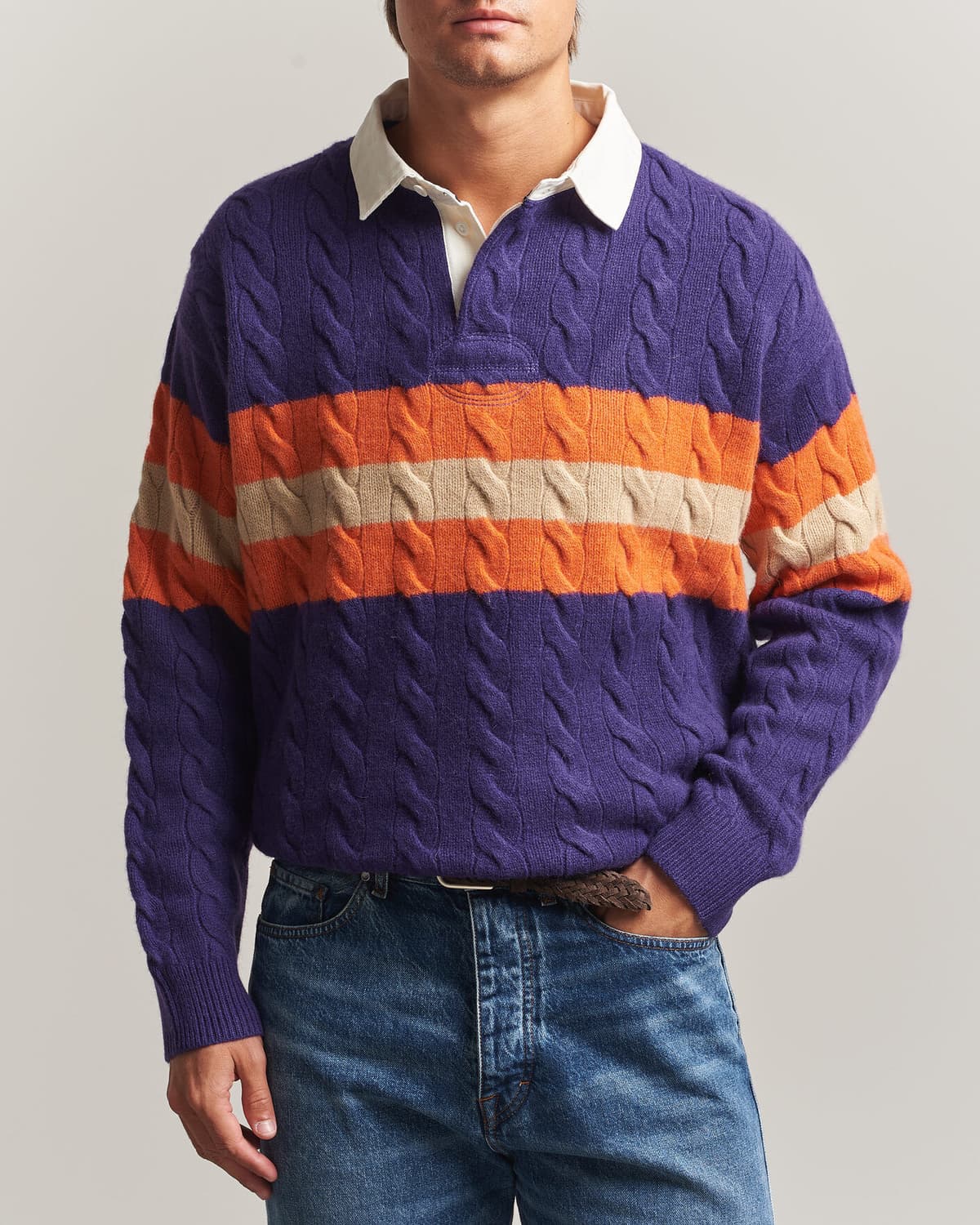 Polo Ralph Lauren Wool Blend Cable Knitted Polo Purple Combo men XL Lilla