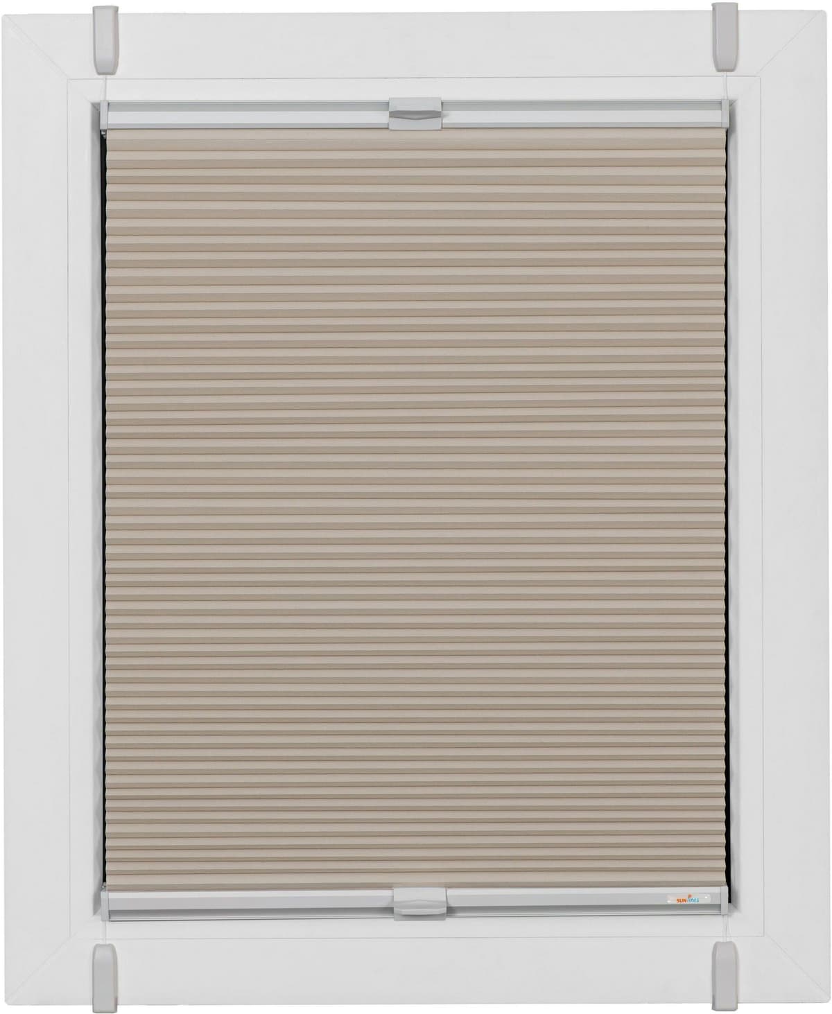 Plissee SUNLINES "Start-up Style Honeycomb, ohne Bohren, verdunkelnd, Klemmträger", beige (sand, weiß, weiß), B:72cm H:75cm, Obermaterial: 100% Polyester, Plissees, Plissee, verspannt mit Simply-Fix Klemmträger, Wabenplissee, nach Mass sand, weiß, weiß 75