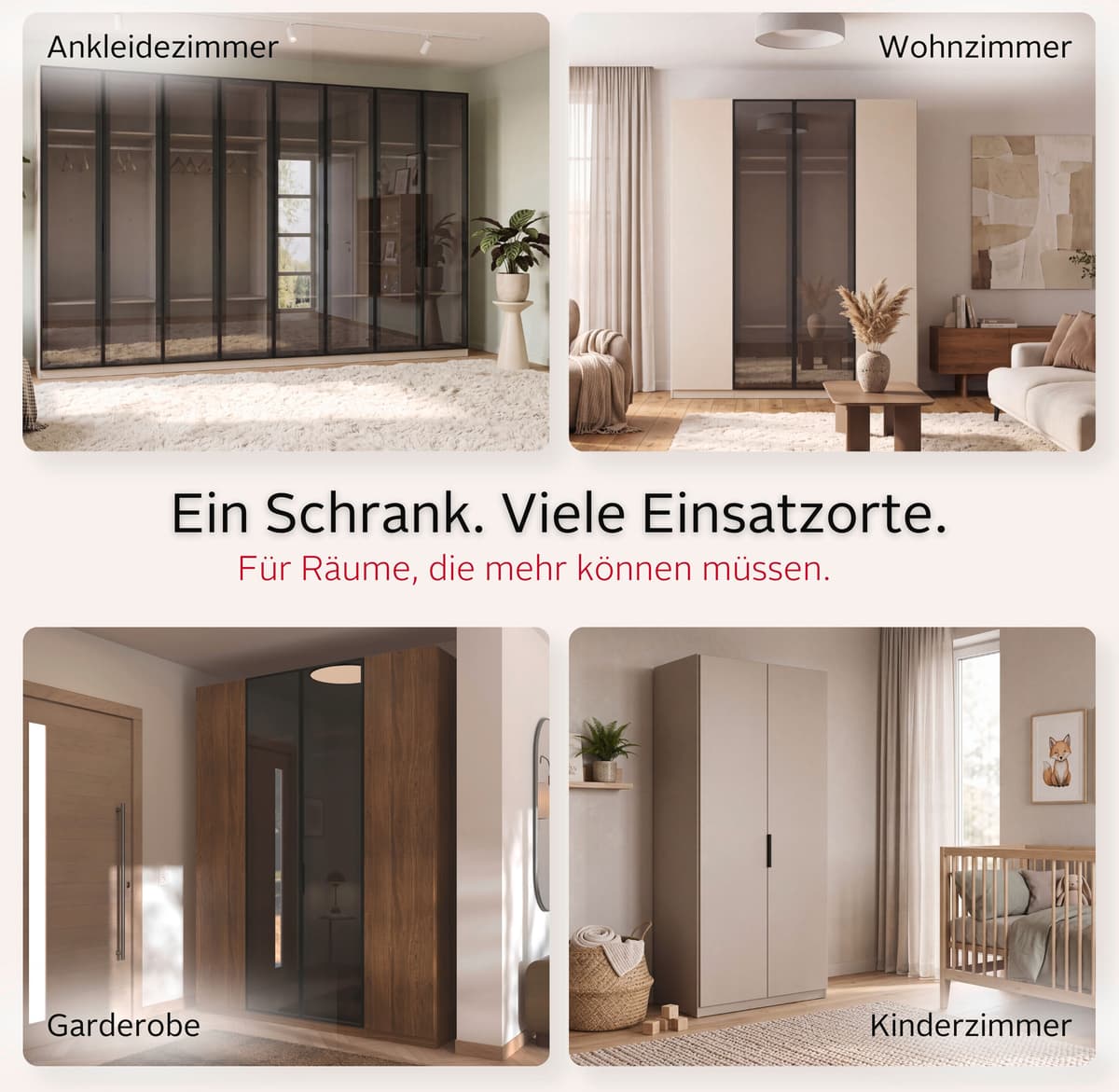 Kleiderschrank OTTO HOME "Schrank Möbel Schlafzimmer Garderobe Mietswohnung WELTNEUHEIT NYLLA", beige (fango), B:226cm H:231cm T:55cm, Holzwerkstoff, Schränke, Kleiderschrank, PATENTIERTES SCHNELLMONTAGESYSTEM mit Glasrahmentüren MADE IN GERMANY
