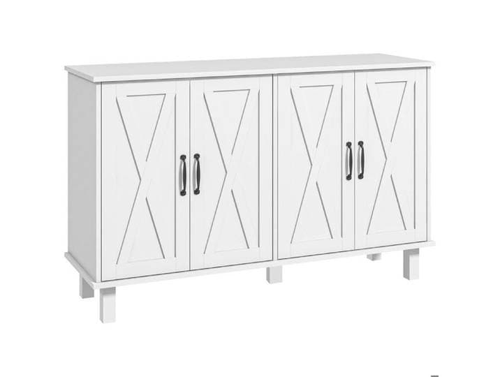 Meuble de rangement buffet bas 4 portes avec étagères réglables en hauteur style campagne longueur 120 cm blanc MDF avec portes